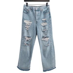 Levis Ribcage Straight Ankle Jeans Womens 29 Light Wash Unique Distressed Pants